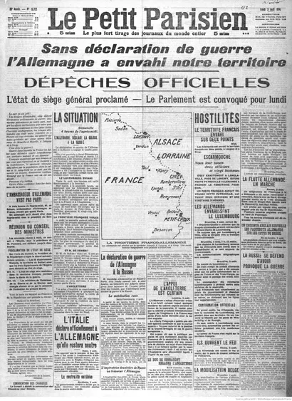 Le Petit parisien - 3 Août 1914